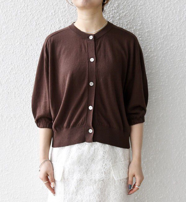 SHIPS any「SHIPS any:〈手洗い可能〉リネン ミックス ワイド パフ クルーネック シアー カーディガン」|カーディガン|