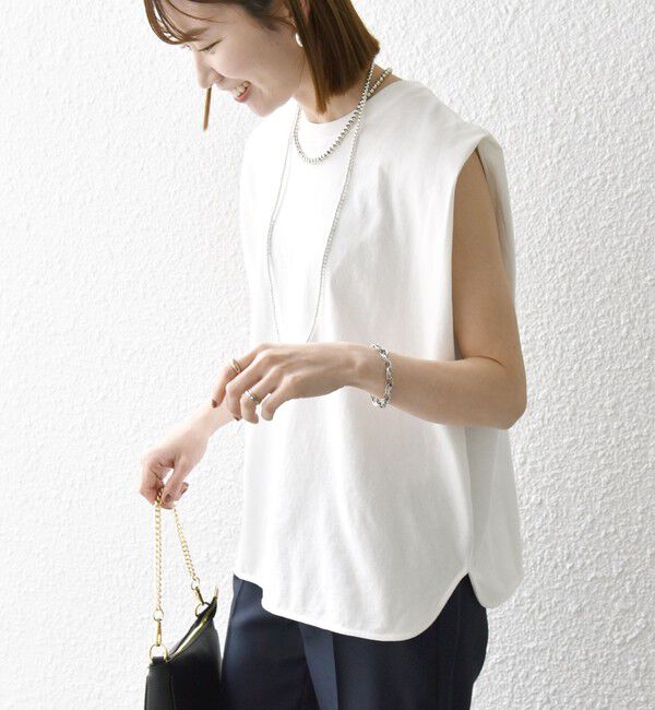 SHIPS any「《一部追加予約》SHIPS any:〈抗菌防臭/洗濯機可能〉USAコットン ラウンドヘム ノースリーブ TEE」|Tシャツ・カットソー|