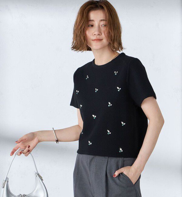 SHIPS for women「【WEB限定】〈手洗い可能〉ハイツイスト コットン ビジュー カノコ ニット」|プルオーバー|