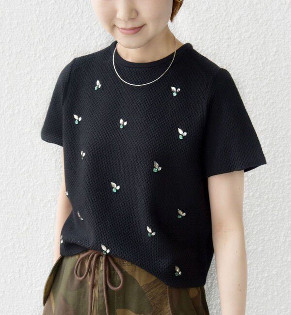 SHIPS for women「【WEB限定】〈手洗い可能〉ハイツイスト コットン ビジュー カノコ ニット」|プルオーバー|