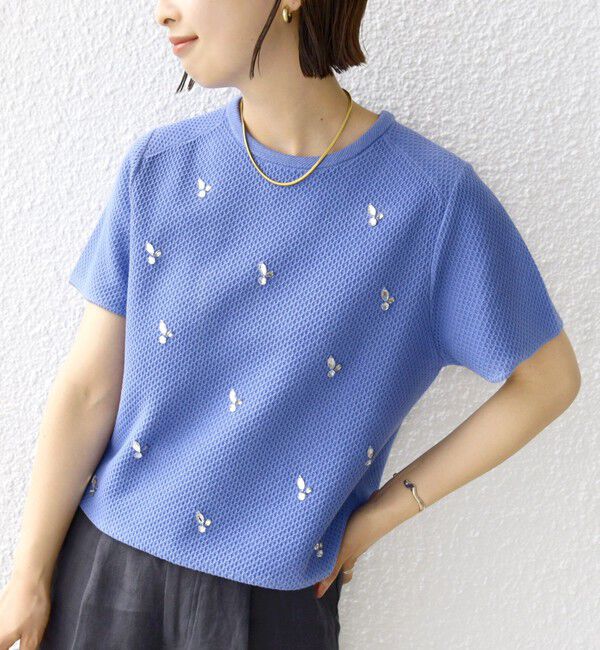 SHIPS for women「【WEB限定】〈手洗い可能〉ハイツイスト コットン ビジュー カノコ ニット」|プルオーバー|