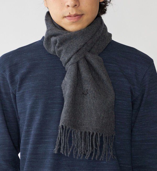 SHIPS「【WEB限定/SHIPS別注】John Scott: ワンポイント ロゴ ラムウール マフラー」|マフラー|ダークグレー