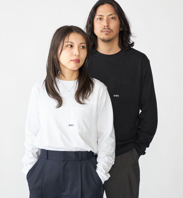 SHIPS「【WEB限定】SHIPS: マイクロ SHIPSロゴ ポケット ロングスリーブ Tシャツ (ロンT)」|Tシャツ・カットソー|
