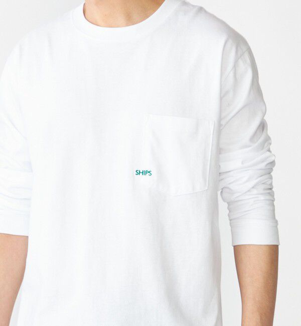 SHIPS「【WEB限定】SHIPS: マイクロ SHIPSロゴ ポケット ロングスリーブ Tシャツ (ロンT)」|Tシャツ・カットソー|