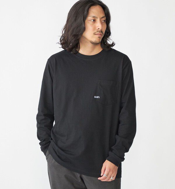 SHIPS「【WEB限定】SHIPS: マイクロ SHIPSロゴ ポケット ロングスリーブ Tシャツ (ロンT)」|Tシャツ・カットソー|
