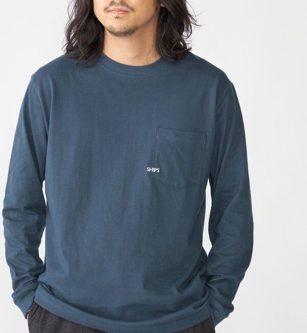 SHIPS「【WEB限定】SHIPS: マイクロ SHIPSロゴ ポケット ロングスリーブ Tシャツ (ロンT)」|Tシャツ・カットソー|