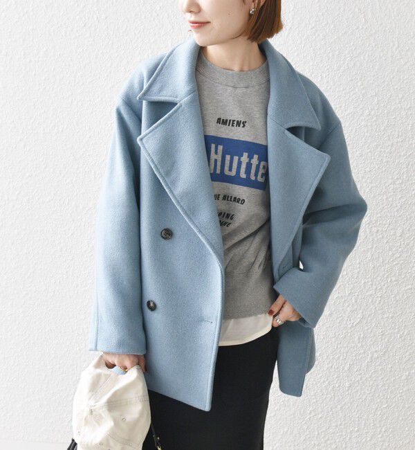 SHIPS any「SHIPS any: ウール ミックス コクーン ショート Pコート」|その他|スカイブルー