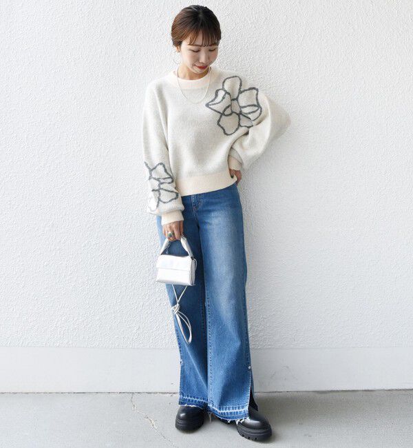 SHIPS for women「【WEB限定】〈手洗い可能〉ジャカード フラワー ニット プルオーバー」|ニット・セーター|