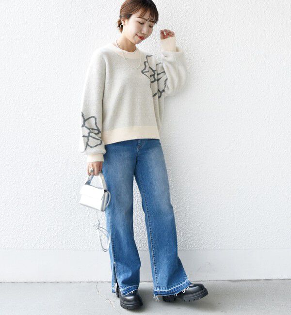 SHIPS for women「【WEB限定】〈手洗い可能〉ジャカード フラワー ニット プルオーバー」|ニット・セーター|