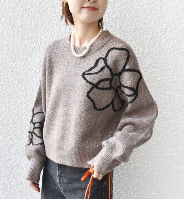 SHIPS for women「【WEB限定】〈手洗い可能〉ジャカード フラワー ニット プルオーバー」|ニット・セーター|ブラウン系