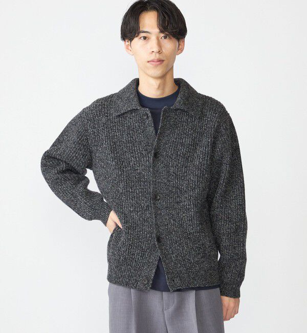 SHIPS「SHIPS: SOLOTEX(R) 畔編み ポロ ニット カーディガン」|カーディガン|ブラック