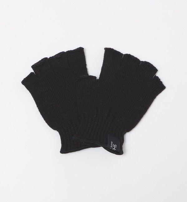 SHIPS「SHIPS: フィンガーレス ニット グローブ」|手袋|ブラック