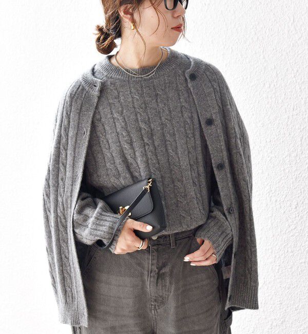 SHIPS any「【WEB限定】SHIPS any:〈手洗い可能〉ヤク ケーブル クルーネック ニット プルオーバー 2」|ニット・セーター|グレー