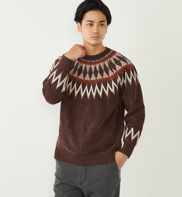 SHIPS Colors 「SHIPS Colors:〈手洗い可能〉ジャカード モール ニット」|ニット・セーター|ブラウン