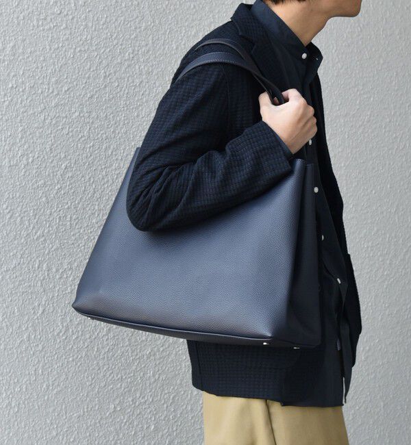 SHIPS any「SHIPS any: スプリット レザー トートバッグ (クラッチバッグ付き) 26SS◆」|トートバッグ|ネイビー