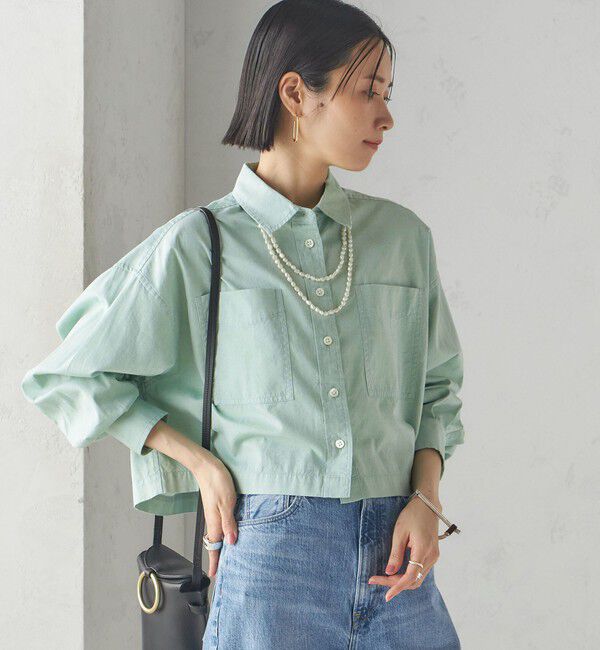 SHIPS for women「〈洗濯機可能〉ピン オックス 刺繍 クロップド シャツ」|シャツ・ブラウス|