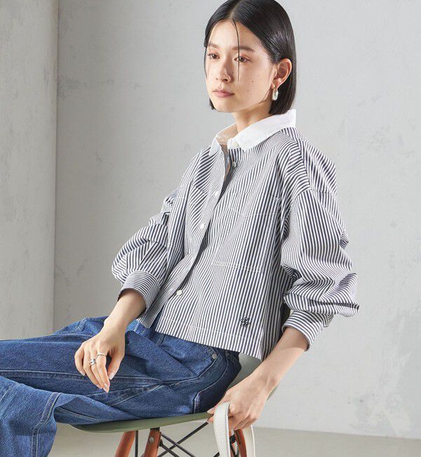 SHIPS for women「〈洗濯機可能〉ピン オックス 刺繍 クロップド シャツ」|シャツ・ブラウス|