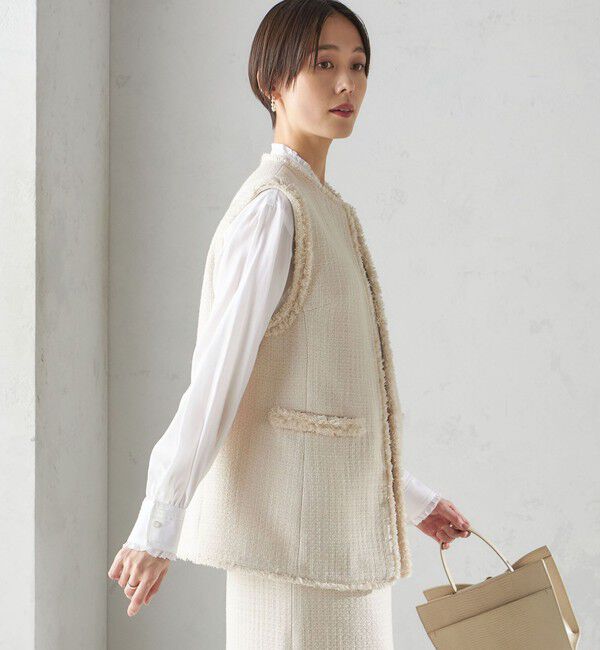 SHIPS for women「スラブ ツイード ロング ジレ（セレモニー対応可）」|ベスト・ジレ|