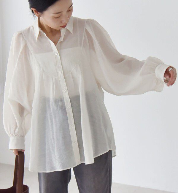 quaranciel「quaranciel:〈洗濯機可能〉シアー ボリュームスリーブ ヨーク ギャザー シャツ ブラウス」|シャツ・ブラウス|