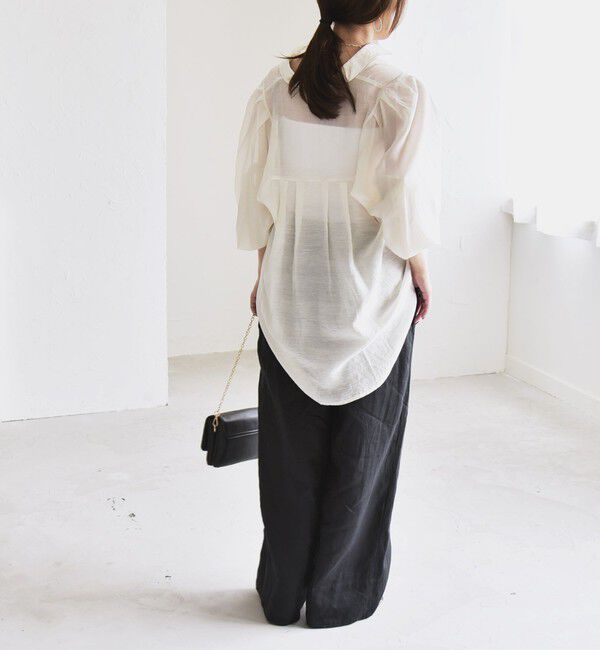 quaranciel「quaranciel:〈洗濯機可能〉シアー ボリュームスリーブ ヨーク ギャザー シャツ ブラウス」|シャツ・ブラウス|