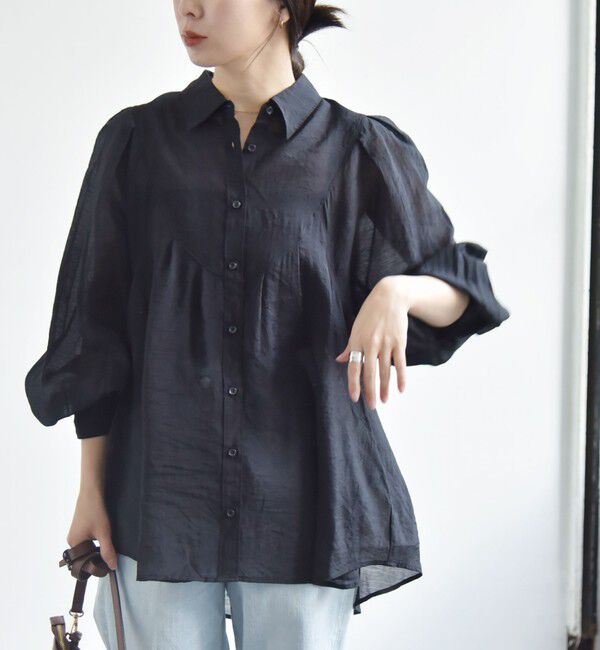 quaranciel「quaranciel:〈洗濯機可能〉シアー ボリュームスリーブ ヨーク ギャザー シャツ ブラウス」|シャツ・ブラウス|