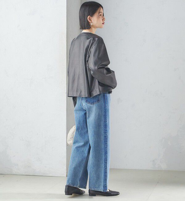 SHIPS for women「SHEEP レザー ノーカラー ブルゾン」|ノーカラージャケット|