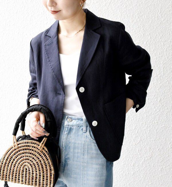 SHIPS any「SHIPS any:〈洗濯機可能〉ヨーロピアンフラックス リネン コンパクト テーラード ジャケット」|テーラードジャケット|