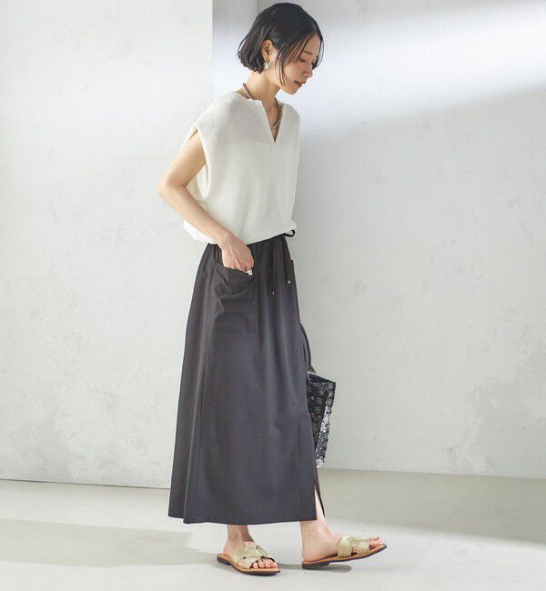 SHIPS for women「〈手洗い可能〉麻混 ストレッチ ドロスト Aライン スカート」|台形|