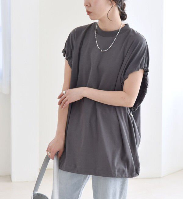 quaranciel「quaranciel:〈接触冷感/汗染み防止加工/洗濯機可能〉ドロスト ギャザー チュニック TEE」|Tシャツ・カットソー|