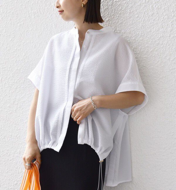 SHIPS for women「〈手洗い可能〉サッカー 裾 ドロスト ドルマン ブラウス」|シャツ・ブラウス|ホワイト