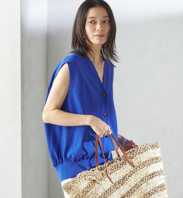 SHIPS for women「〈接触冷感 / 手洗い可能〉アイスコットン フレンチ スリーブ ジレ カーディガン」|ベスト・ジレ|