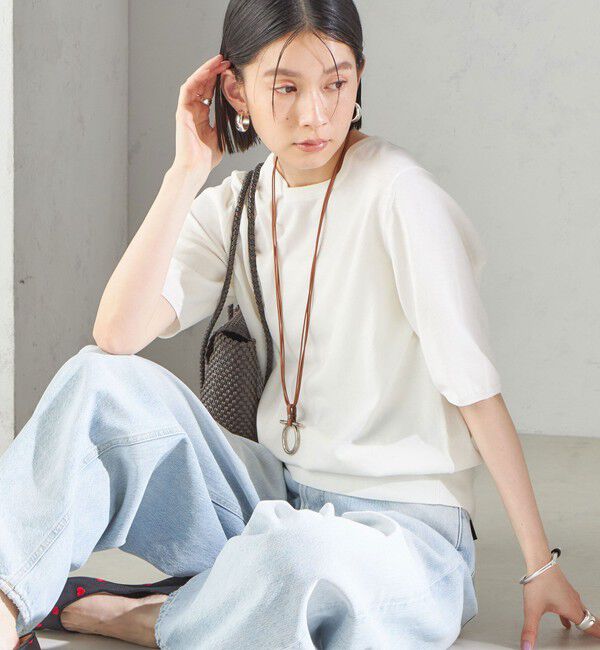 SHIPS for women「〈接触冷感 / 手洗い可能〉アイスコットン ショート スリーブ プルオーバー」|ニット・セーター|オフホワイト