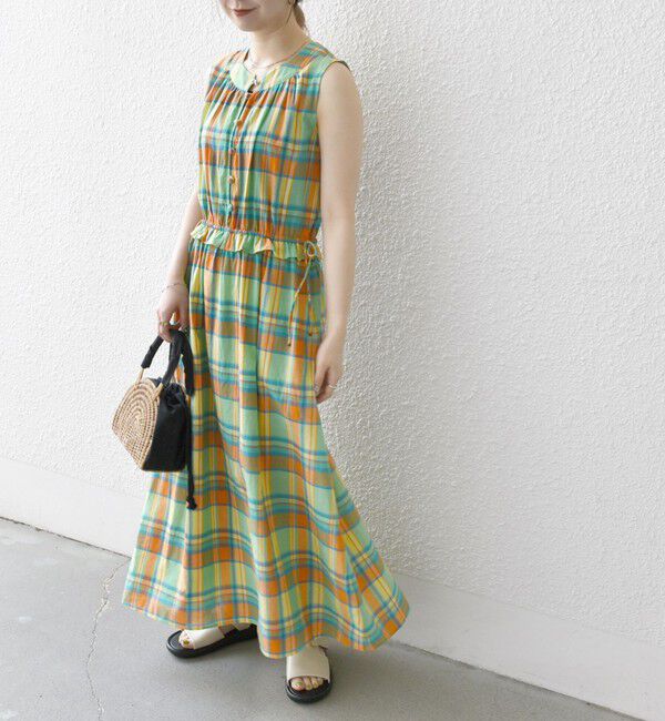 SHIPS any「SHIPS any:〈洗濯機可能〉マドラス チェック ノースリーブ ワンピース」|ワンピース|オレンジ