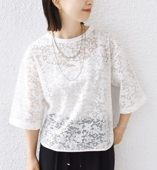 SHIPS for women「〈手洗い可能〉オーガニック コットン レース ショート スリーブ プルオーバー」|Tシャツ・カットソー|