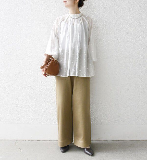 SHIPS any「【WEB限定】SHIPS any:〈手洗い可能〉シアー ドット スタンドカラー パフ ギャザー ブラウス」|シャツ・ブラウス|