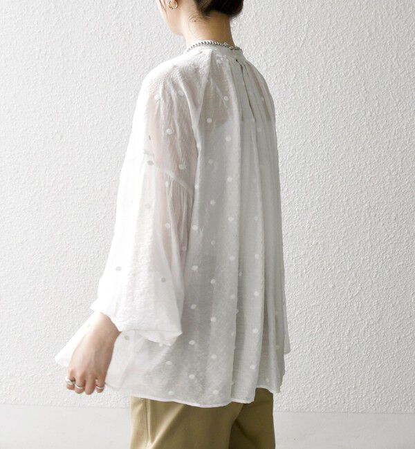 SHIPS any「【WEB限定】SHIPS any:〈手洗い可能〉シアー ドット スタンドカラー パフ ギャザー ブラウス」|シャツ・ブラウス|
