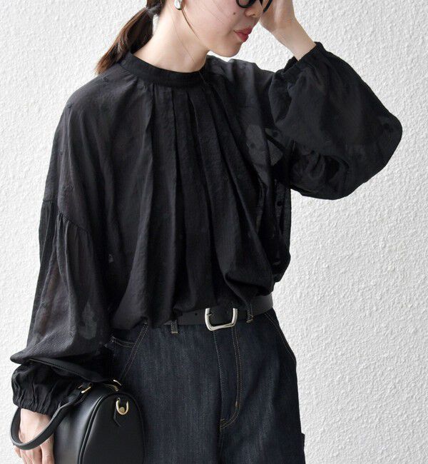 SHIPS any「【WEB限定】SHIPS any:〈手洗い可能〉シアー ドット スタンドカラー パフ ギャザー ブラウス」|シャツ・ブラウス|