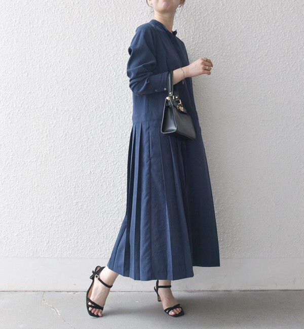 SHIPS any「SHIPS any:〈洗濯機可能〉ピーチスキン サイド プリーツ バンドカラー シャツ ワンピース」|ワンピース|