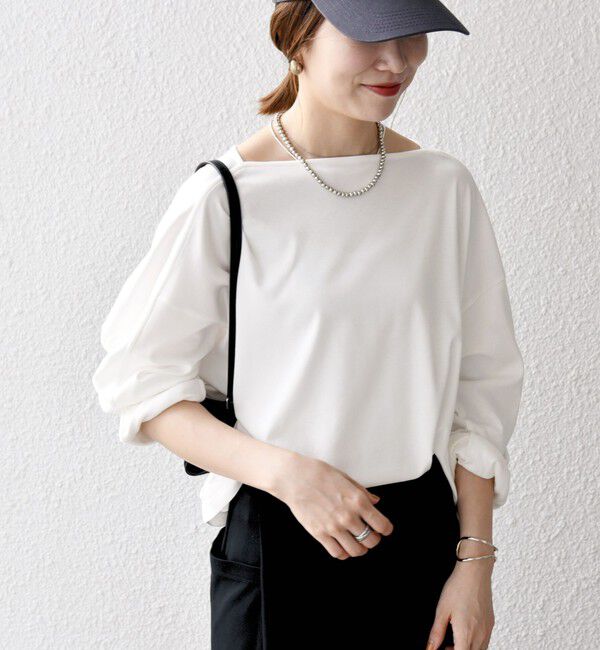 SHIPS any「SHIPS any:〈接触冷感/汗染み防止加工/洗濯機可能〉ボートネック ワイド ロンTEE」|Tシャツ・カットソー|