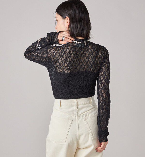 SHIPS for women「SHIPS NINE CASE:〈手洗い可能〉シアー レース ハイネック プルオーバー」|Tシャツ・カットソー|
