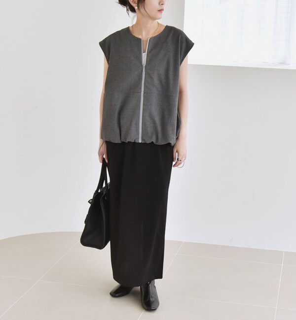 quaranciel「quaranciel:〈手洗い可能〉カット ジョーゼット ドロスト ジップ ベスト」|ベスト・ジレ|