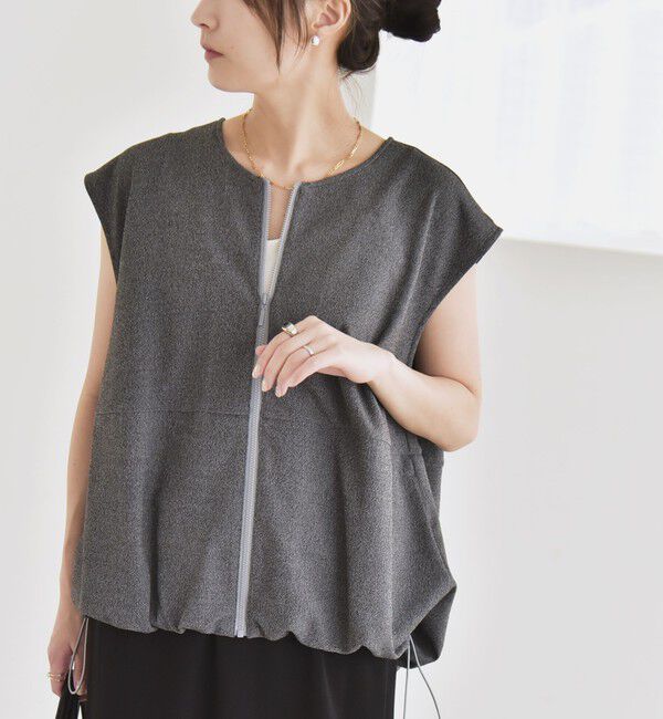 quaranciel「quaranciel:〈手洗い可能〉カット ジョーゼット ドロスト ジップ ベスト」|ベスト・ジレ|