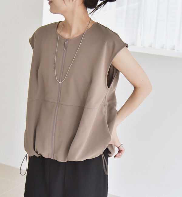 quaranciel「quaranciel:〈手洗い可能〉カット ジョーゼット ドロスト ジップ ベスト」|ベスト・ジレ|ブラウン