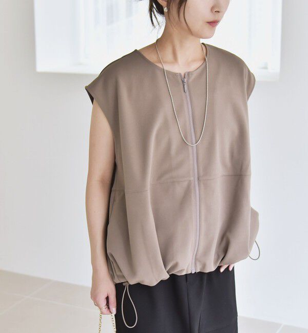 quaranciel「quaranciel:〈手洗い可能〉カット ジョーゼット ドロスト ジップ ベスト」|ベスト・ジレ|