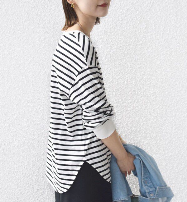 SHIPS for women「コットン 天竺 ラウンド ヘム 袖 リブ カットソー」|Tシャツ・カットソー|