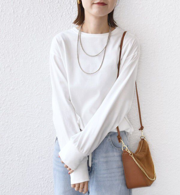 SHIPS for women「コットン 天竺 ラウンド ヘム 袖 リブ カットソー」|Tシャツ・カットソー|