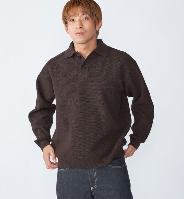 SHIPS「City Ambient Products:〈手洗い可能〉ポリエステル メッシュ ニット ポロ ロングスリーブ」|ニット・セーター|