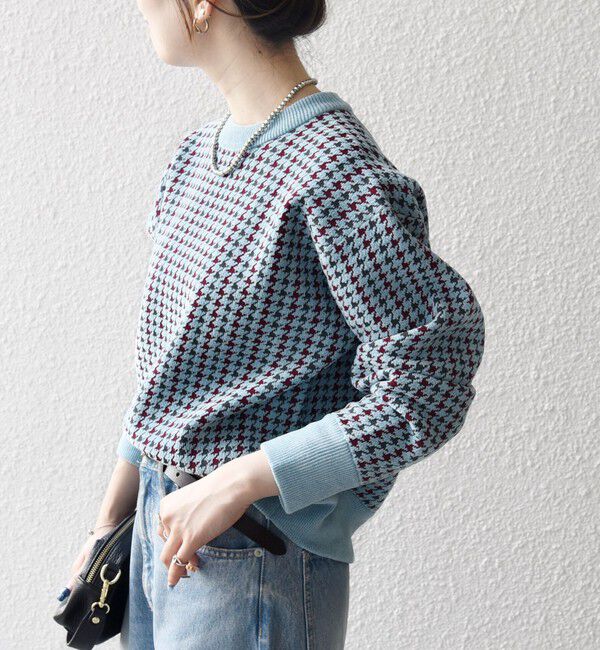 SHIPS any「SHIPS any:〈手洗い可能〉モールヤーン クルーネック ロゴ 千鳥柄 プルオーバー」|ニット・セーター|