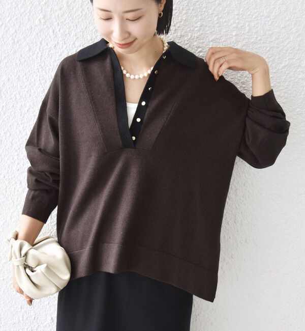 SHIPS for women「【WEB限定】〈手洗い可能〉サイド スリット ゴールド 釦 ポロ ニット」|ニット・セーター|