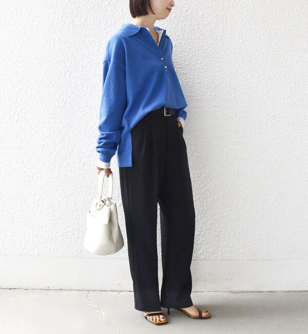 SHIPS for women「【WEB限定】〈手洗い可能〉サイド スリット ゴールド 釦 ポロ ニット」|ニット・セーター|